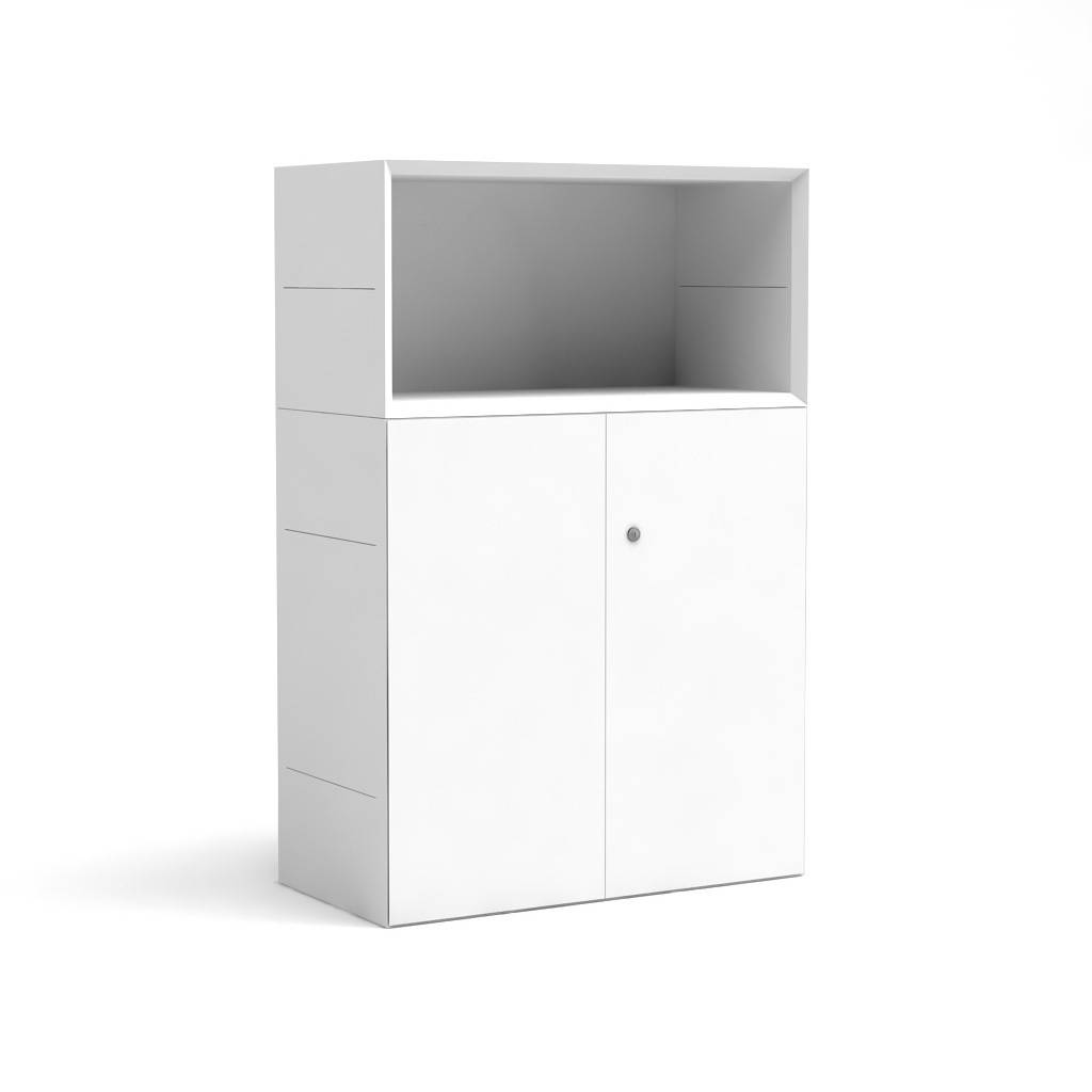 Sideboard Masterbox B 800 x H 1200 mm Ordnerhöhe 3 offenes Fach weiß | abschliessbar | Flügeltüren | Inwerk | Stahl | werkzeuglos | ohne Griff