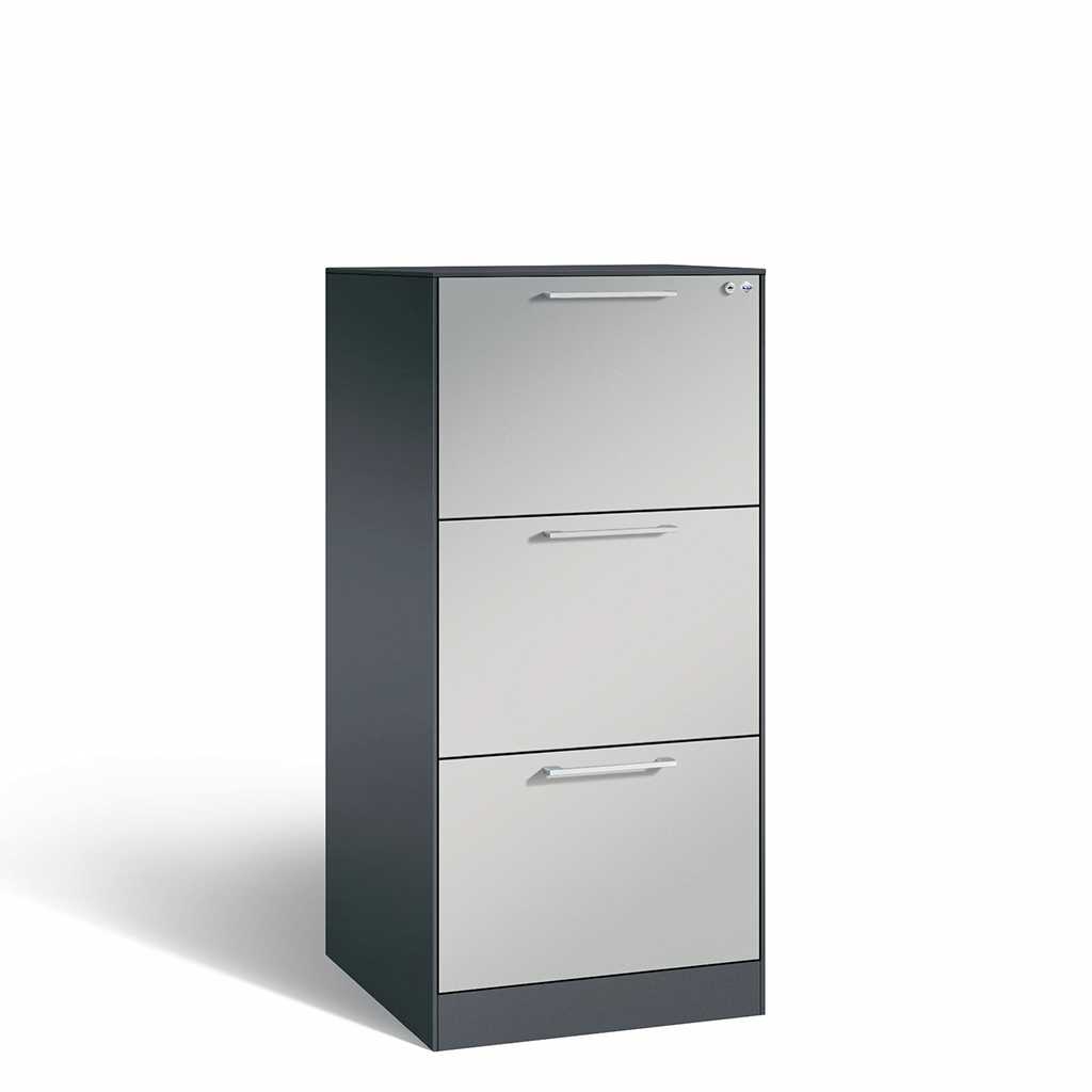 großer Hängeregistraturschrank grauer Hängeregistraturschrank mit drei Auszügen.