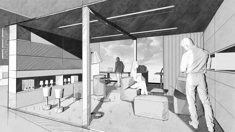 Raumsystem MasterPod® XL in Objektplanungsbeispiel Meetingzone