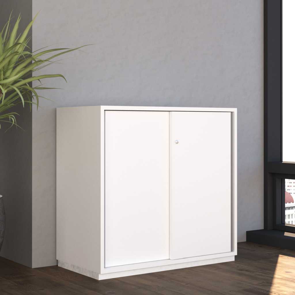 Sideboard mit Schiebetüren weißes Sideboard mit zwei Schiebetüren zum abschließen im Büro