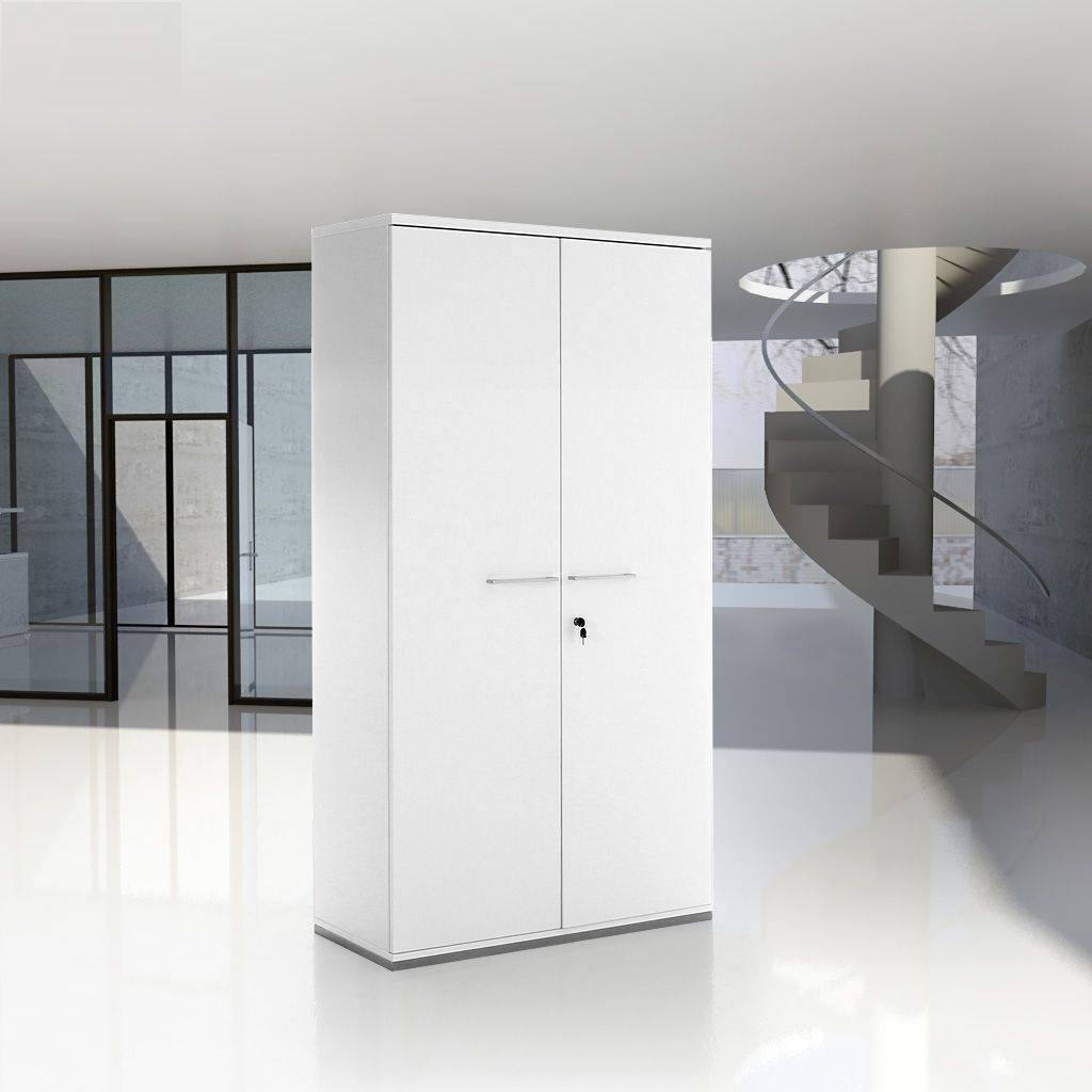 Büroschrank Imperio mit Flügeltüren | abschliessbar | Weiss/Schwarz/Grau | Ordnerhöhe 4 | Höhe 148,1 cm | Breite 80 cm | 43,2 cm | Inwerk