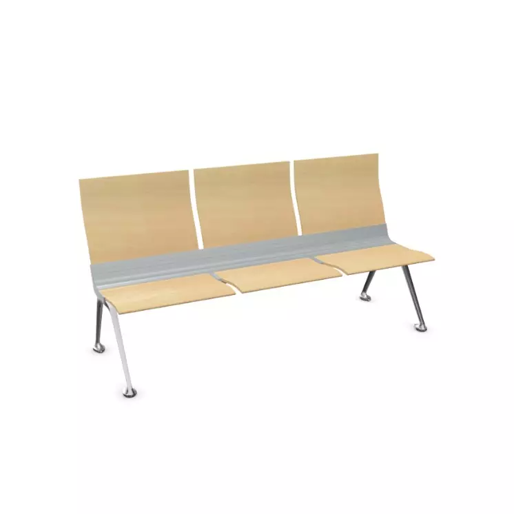 Traversenbank A-Transit in Echtholzfurnier FSC | Beige | 3 Sitze | Toro | ergonomisch | mit Rückenlehne | Aluminium Gestell