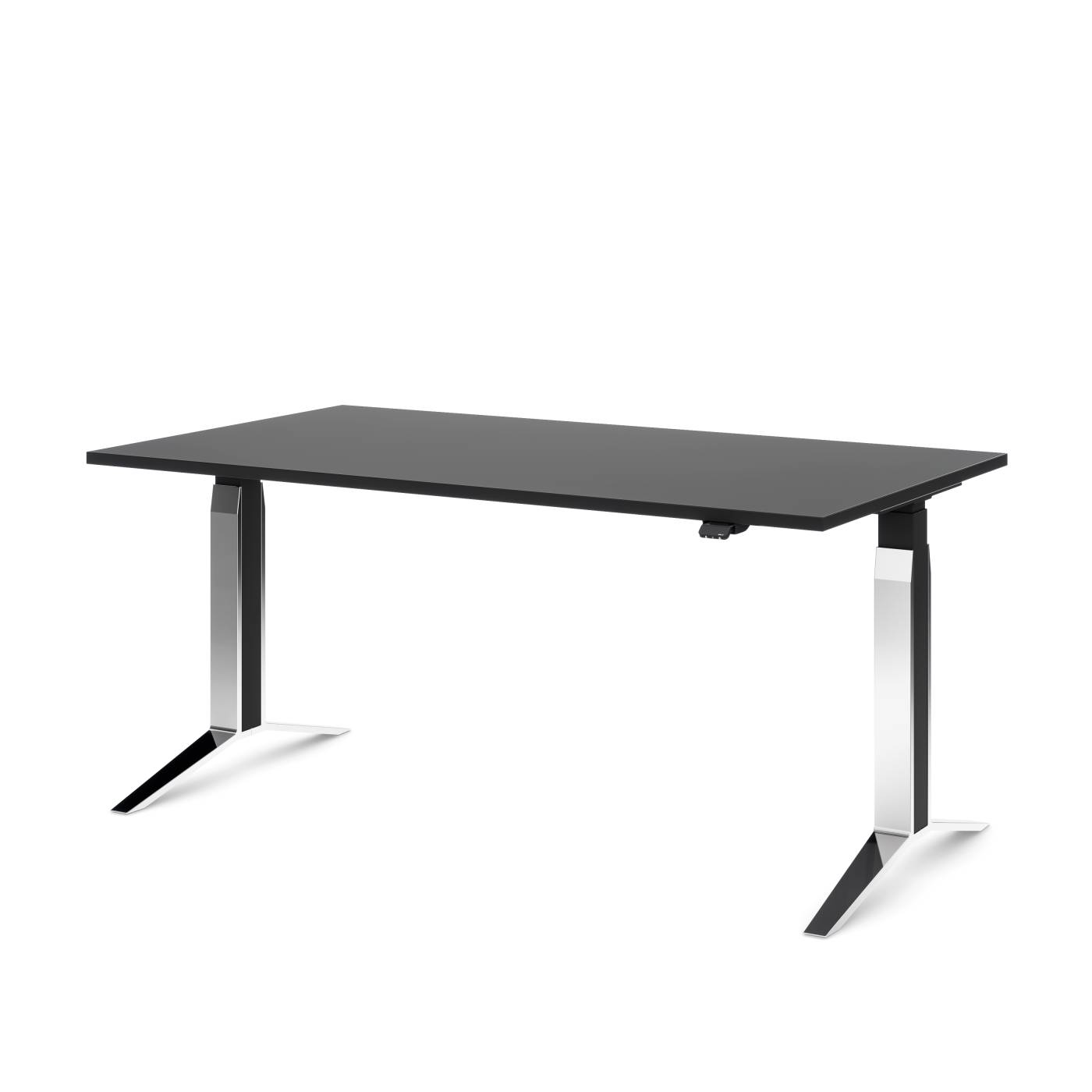 Steh-Sitz Schreibtisch Masterlift 5 chrom–schwarz, 160 x 90 cm