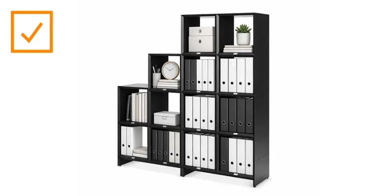 Inwerk Checkliste – Modulares Stauraumsystem Masterbox als treppenförmig ansteigendes Regal