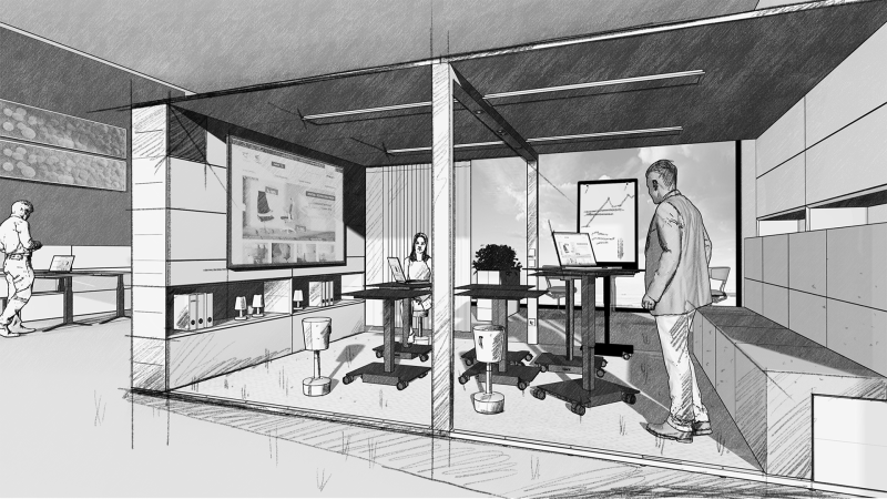 Raumsystem MasterPod® XL in Objektplanungsbeispiel Agil Wokshop