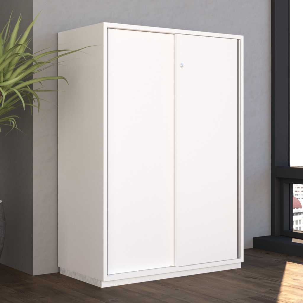 Schiebetürenschrank Weißes Highboard mit Schiebetüren