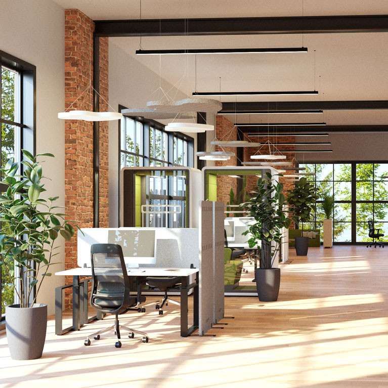 Akustiksystem Akustix im offenen lichtdurchfluteten Büro