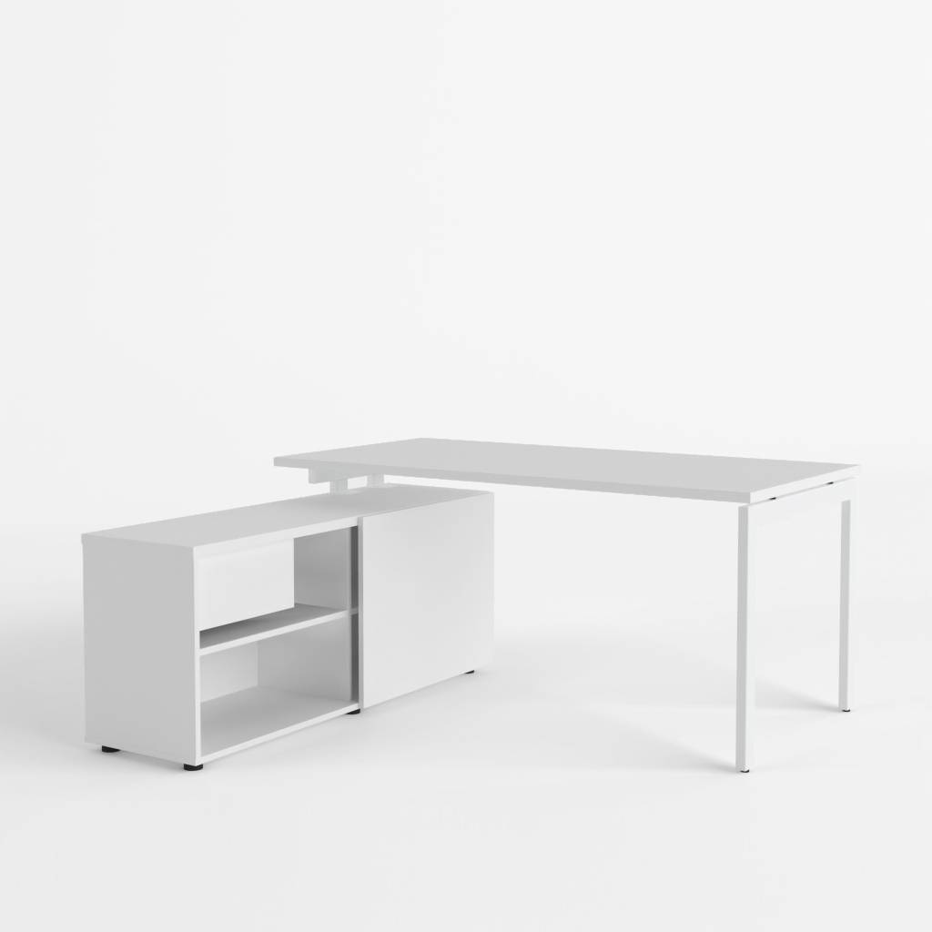 Büro Schreibtisch Oppen U mit Sideboard - 160x160cm, weiss, Melaminplatte / Metall