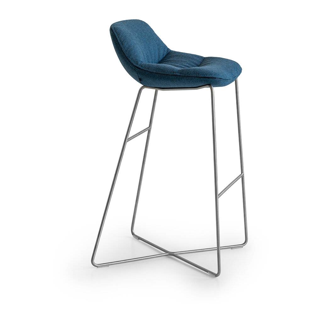 Barhocker Mishell Soft - mit Kufengestell, gepolstert, Grau, Holz / Stahl, BxHxT: 50 x 97 x 53 cm