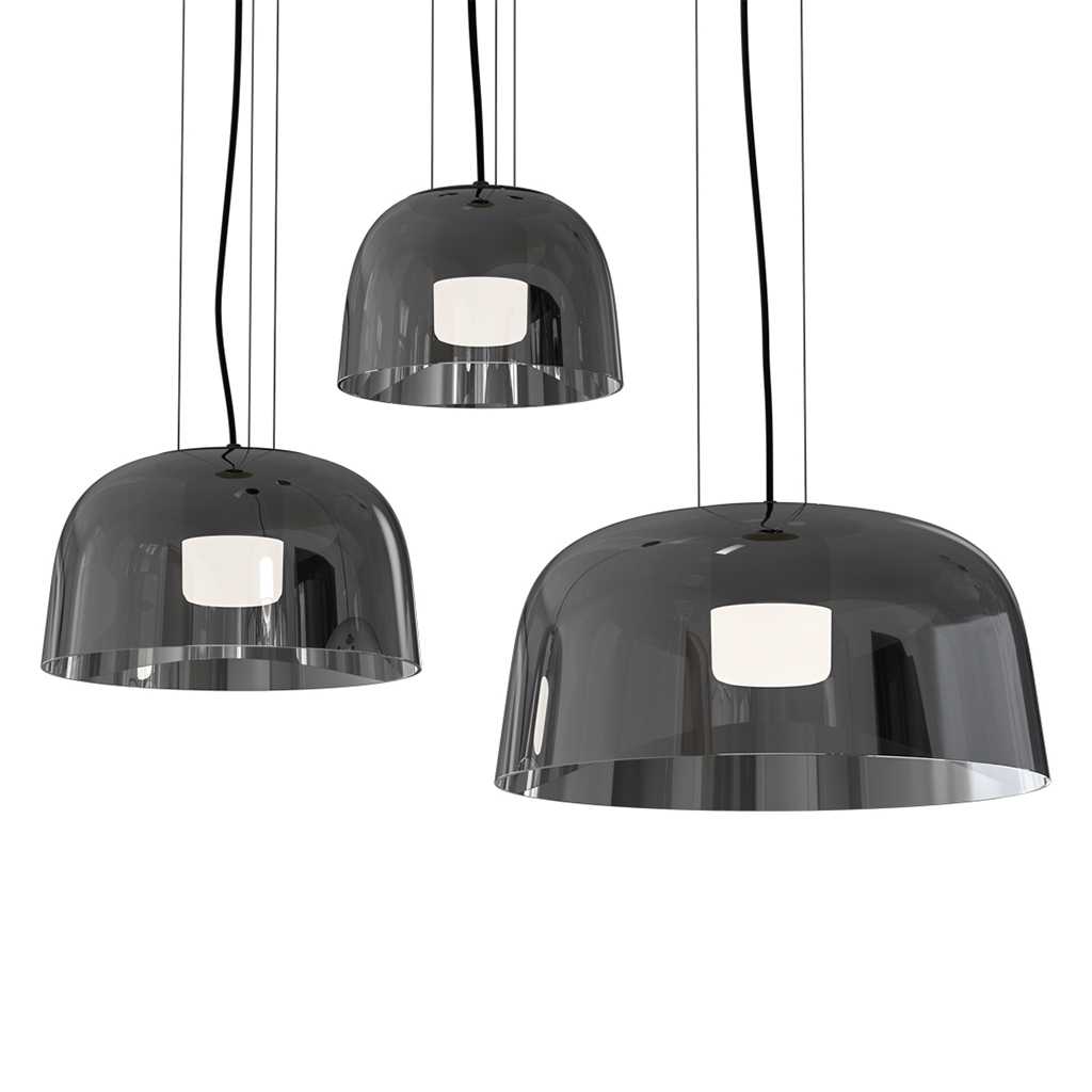 Pendelleuchte aus Glas Drei moderne Pendelleuchten mit unterschiedlichen Durchmessern. Dunkler Glasschirm. Mit LED Leuchtmittel
