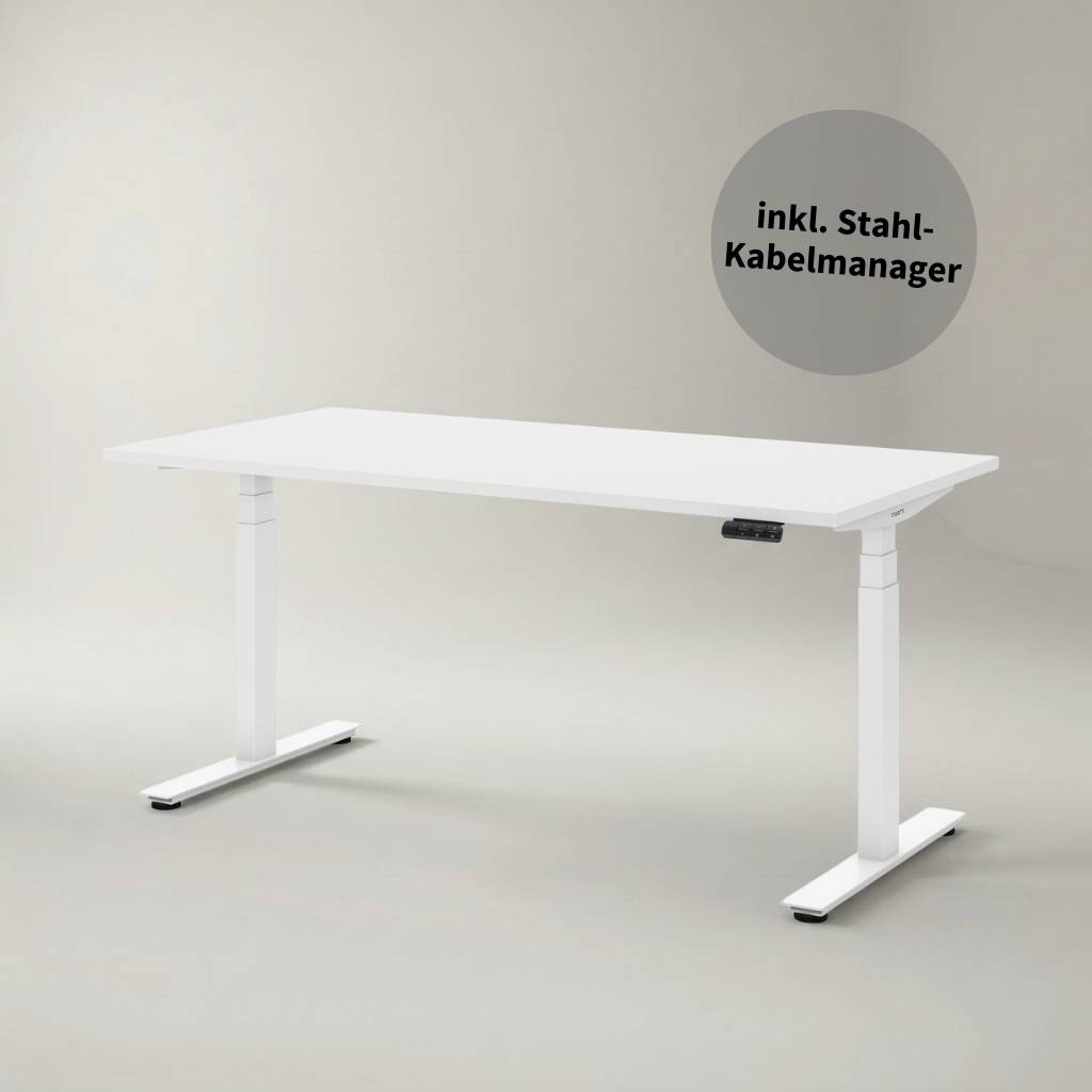Ecolift Plus höhenverstellbarer Schreibtisch, weiß 160 x 80 cm mit Kabelwanne