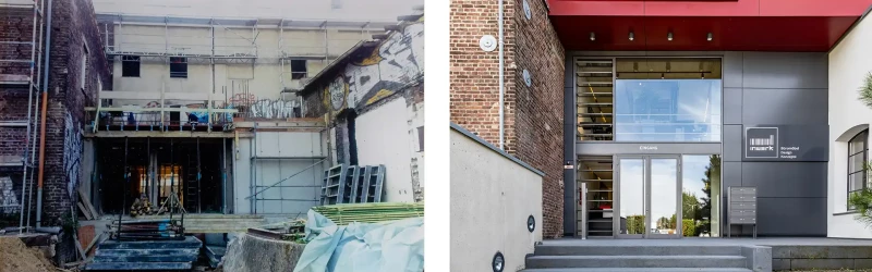 25 Jahre Inwerk Zeitreise – Vorher und nachher vom Eingang des Forum für Bürokultur in Meerbusch