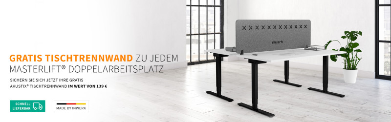 Gratis Tischtrennwand zu jedem Masterlift® Doppelarbeitsplatz