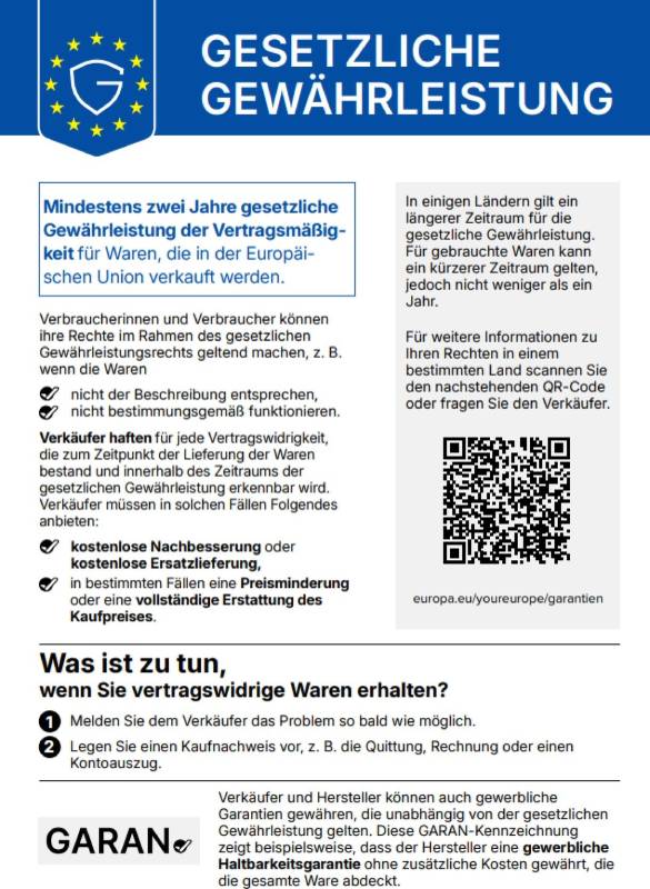 Gesetzliche Gewährleistung für Verbraucher