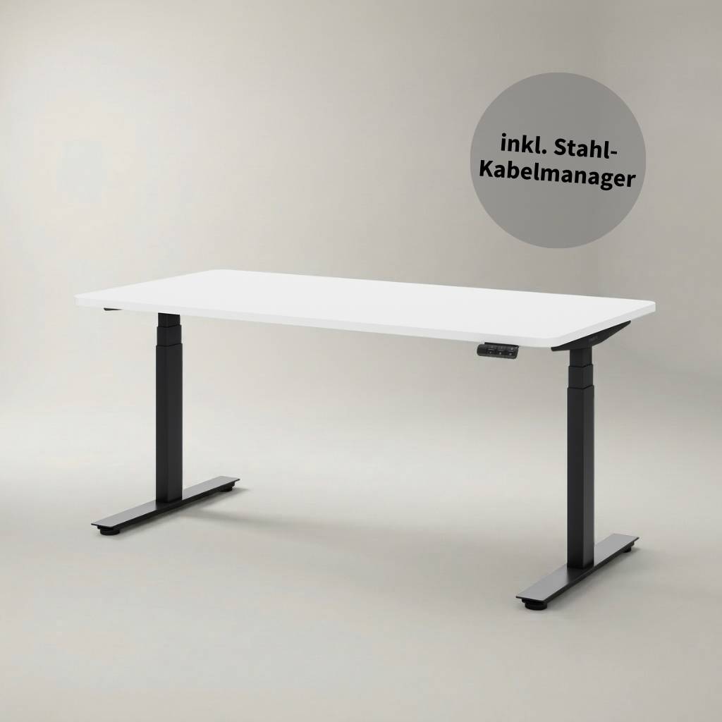 Ecolift Plus höhenverstellbarer Schreibtisch, schwarz 160 x 80 cm mit Kabelwanne
