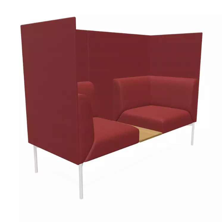 Design Highback Sofa Sona 2,5 Sitzer | Rot | Gestell Pulverbeschichtet Weiss | Massivholzelement Eiche | hohe Akustikwand 124 cm | Tini