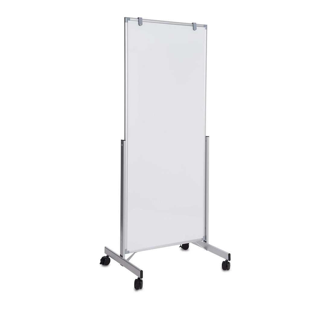 Mobiles Whiteboard Vielfältig einsetzbares, hohes Whiteboard. Auf Rollen für flexiblen EInsatz. Auch als Trennwand einsetzbar.