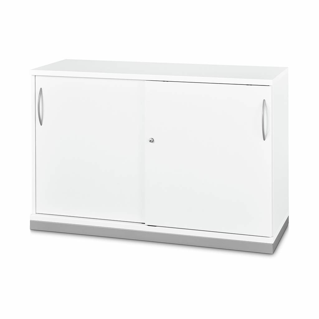 Abschließbarer Schiebetürenschrank Express Ordnerhöhe 2 | 5 Dekore | Höhe 78,1 cm | Breite 120 cm | Tiefe 44,2 cm | fertig montiert