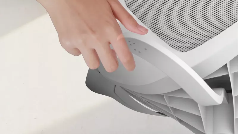 Bedienhebel mit Blindenschrift am EcoChair 2 in weiß