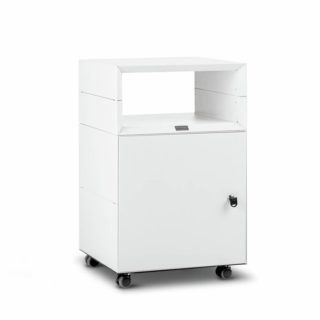 Rollcontainer Masterbox Ordnerhöhe 1 mit Fach weiß | abschliessbar | Stahl | Inwerk | Doppelrollen | werkzeuglos | Softlack haptik