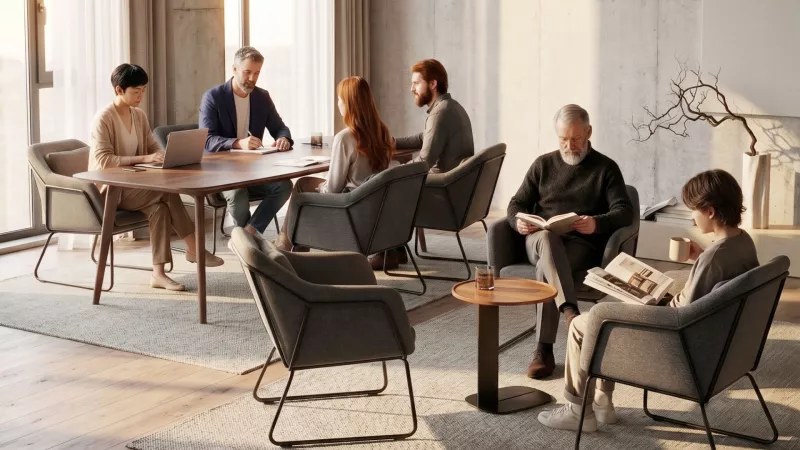 Sessel Framy ist sowohl Loungemöbel als auch Meetingstuhl