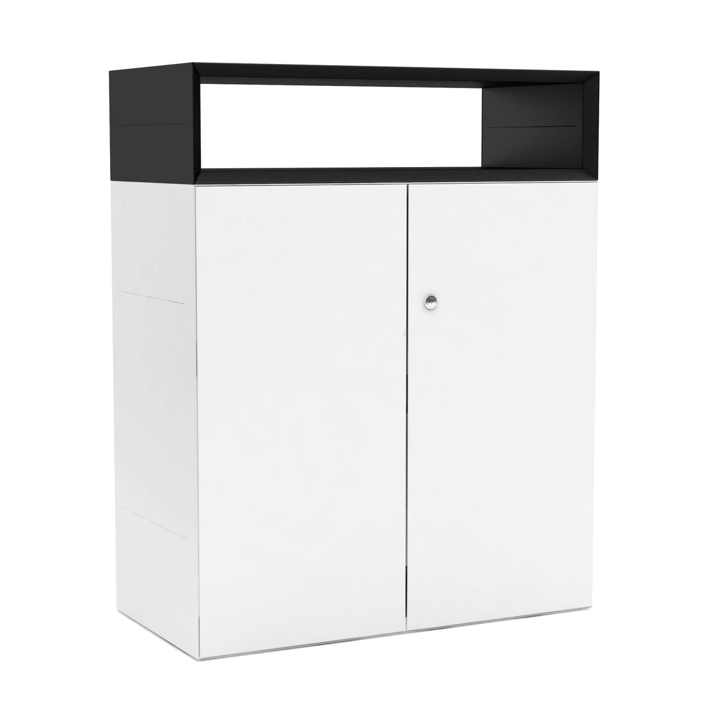 Sideboard Masterbox B 800 x H 1000 mm Ordnerhöhe 2 weiß-schwarz | abschliessbar | Flügeltüren | Inwerk | Stahl | werkzeuglos | ohne Griff | nachhaltig