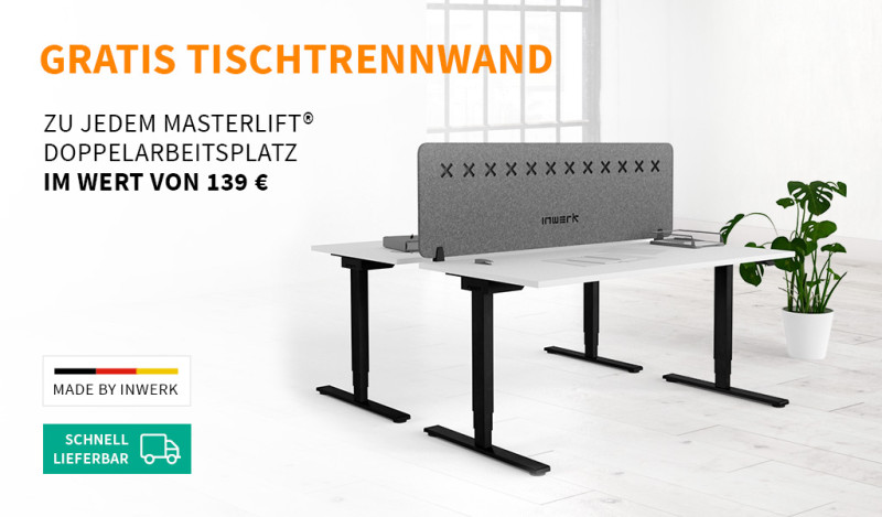 ratis Tischtrennwand zu jedem Masterlift® Doppelarbeitsplatz