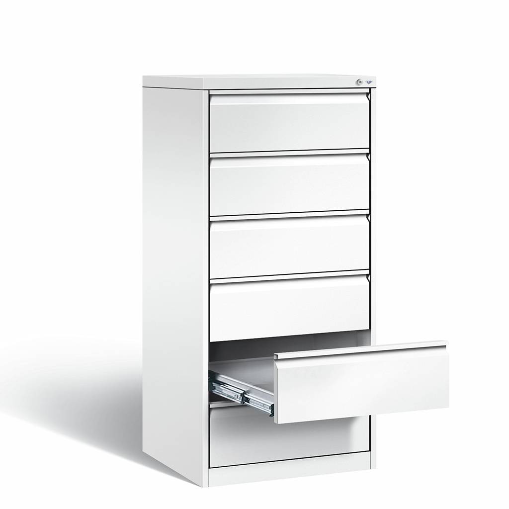 Karteischrank Inwerk für DIN A5 Karten Grau | Höhe 135,7 cm | Breite 55,3 cm | Tiefe 59 cm | C+P | abschliessbar | Grau/Aluminium/Weiss | Stahl