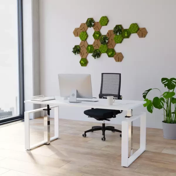 Höhenverstellbarer Schreibtisch Masterlift 4 / chrom–weiß