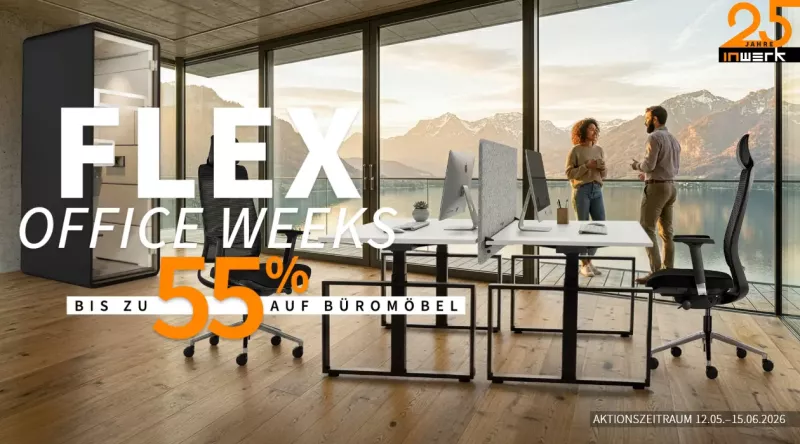 Flex Office Weeks – Bis zu 55 % sparen auf ergonomische & flexible Bürowelten