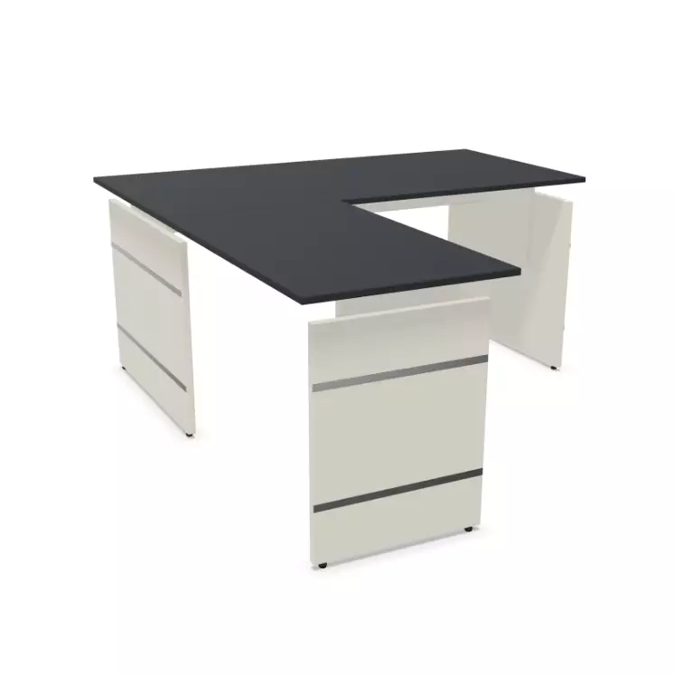 Eckschreibtisch Oveta mit Wangengestell | Höhe 68 - 76 cm | Breite 160 | Tiefe 180 cm | Cortina | Anthrazit | Dekor | Made in Germany