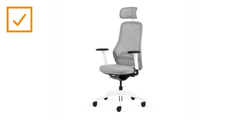 Inwerk Checkliste – Bürodrehstuhl Masterchair in weiß mit Kopfstütze und Netzrücken in hellgrau