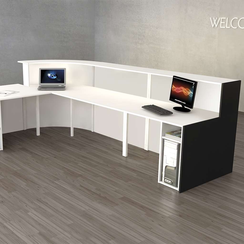 HOLGVE L-förmiger Empfangstresen Mit Schubladen - Weißer Rezeptionstisch Für Büro, Salon & Ladengeschäft