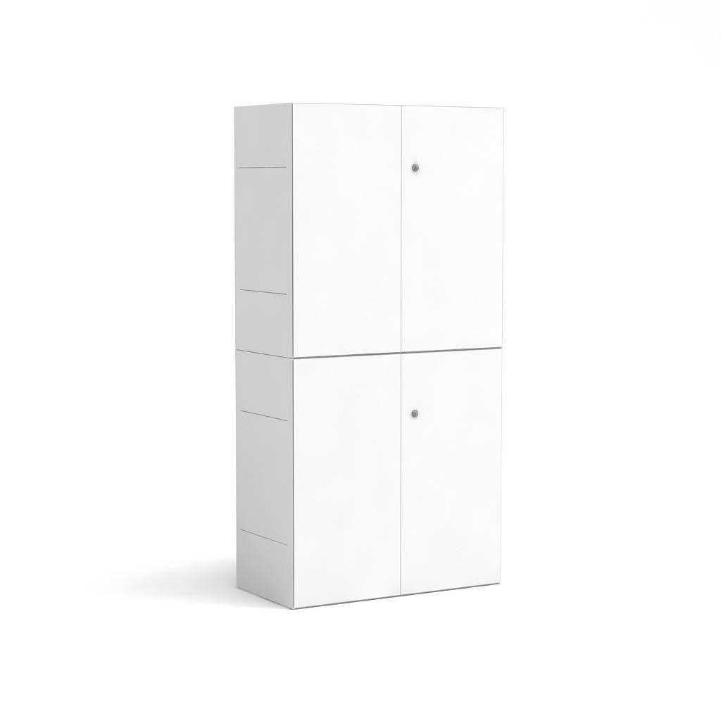 Schrank Masterbox - weiß, 800x1600 mm, 4 OH, doppelwandig gedämmt, grifflos, Push-to-Open, abschließbar, immer wieder erweiterbar - Inwerk