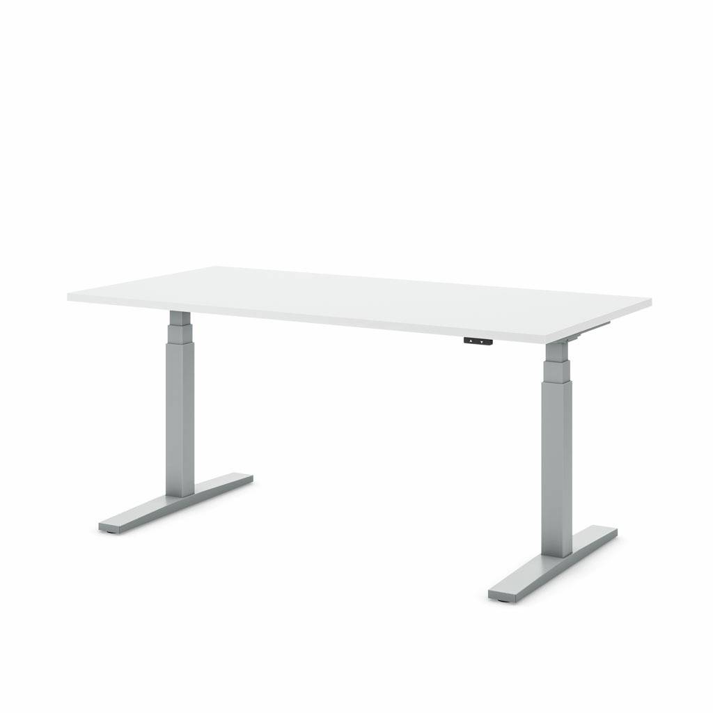 Höhenverstellbarer Schreibtisch Imperio Lift Q2 silber | Inwerk | Silber/Weiss | Stahl/Holz