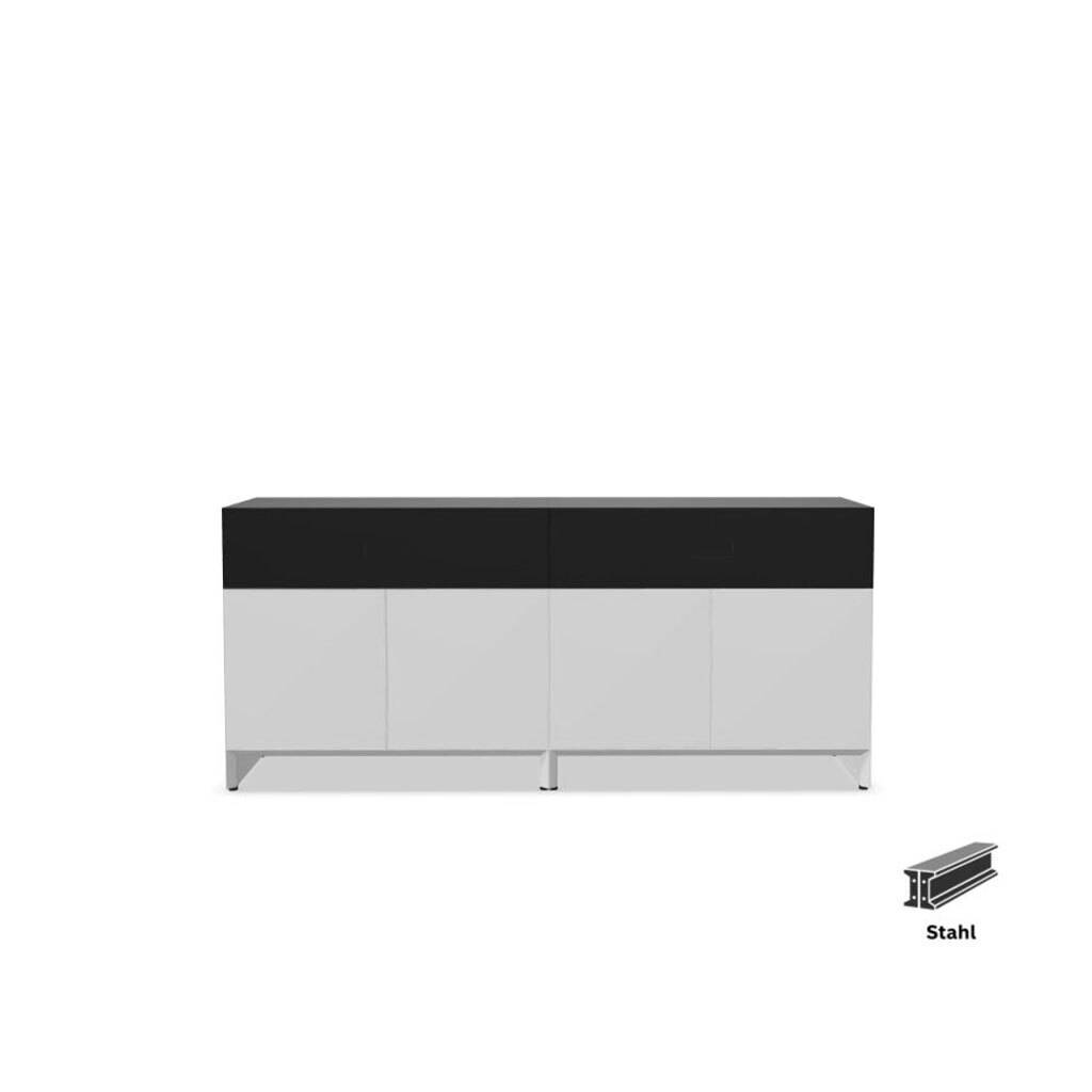 Masterbox Sideboard 1600 mm weiß-schwarz inkl. Auszug | Doppelwandig | Grifflos | Stahl | Made by Inwerk