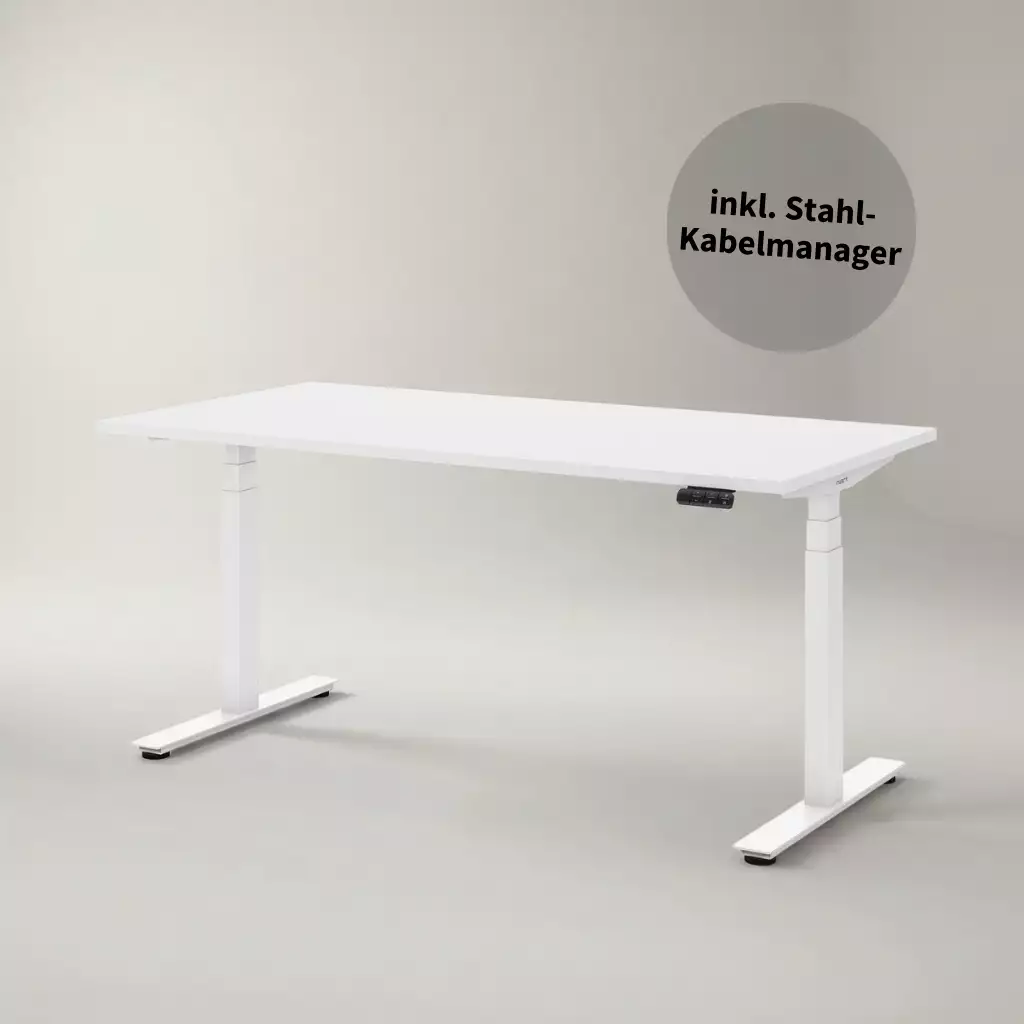Ecolift® Plus höhenverstellbarer Schreibtisch, weiß 160 x 80 cm mit Kabelwanne