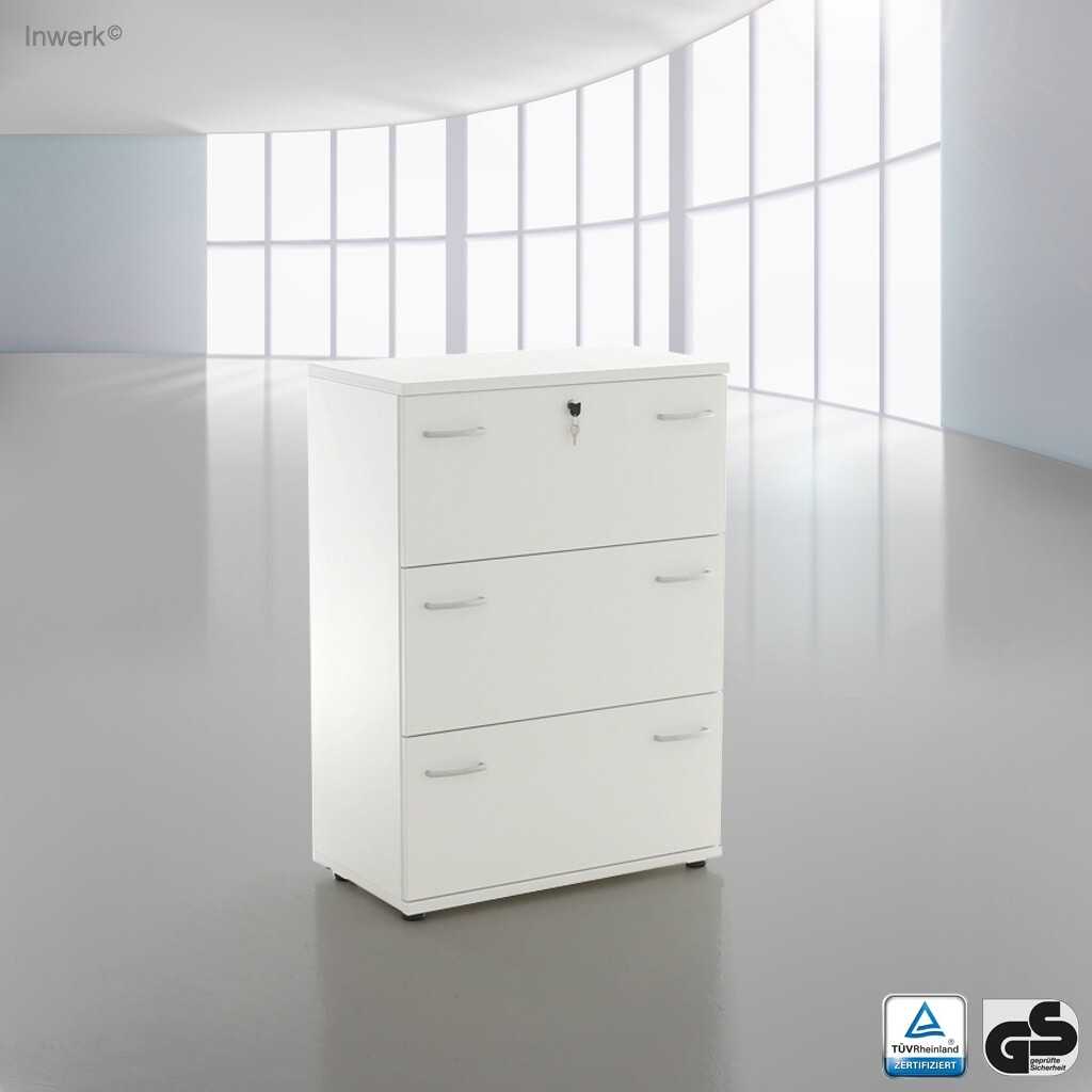 Hängeregistraturschrank abschließbar Weißer Hängeregistraturschrank abschließbar mit zweifacher Breite. Doppelgriffe.