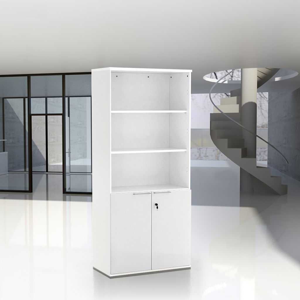 Büroschrank Imperio® Kombi Weißer Bürokombischrank, oben drei offene Regalfächer, unten zwei abschließbare Flügeltüren