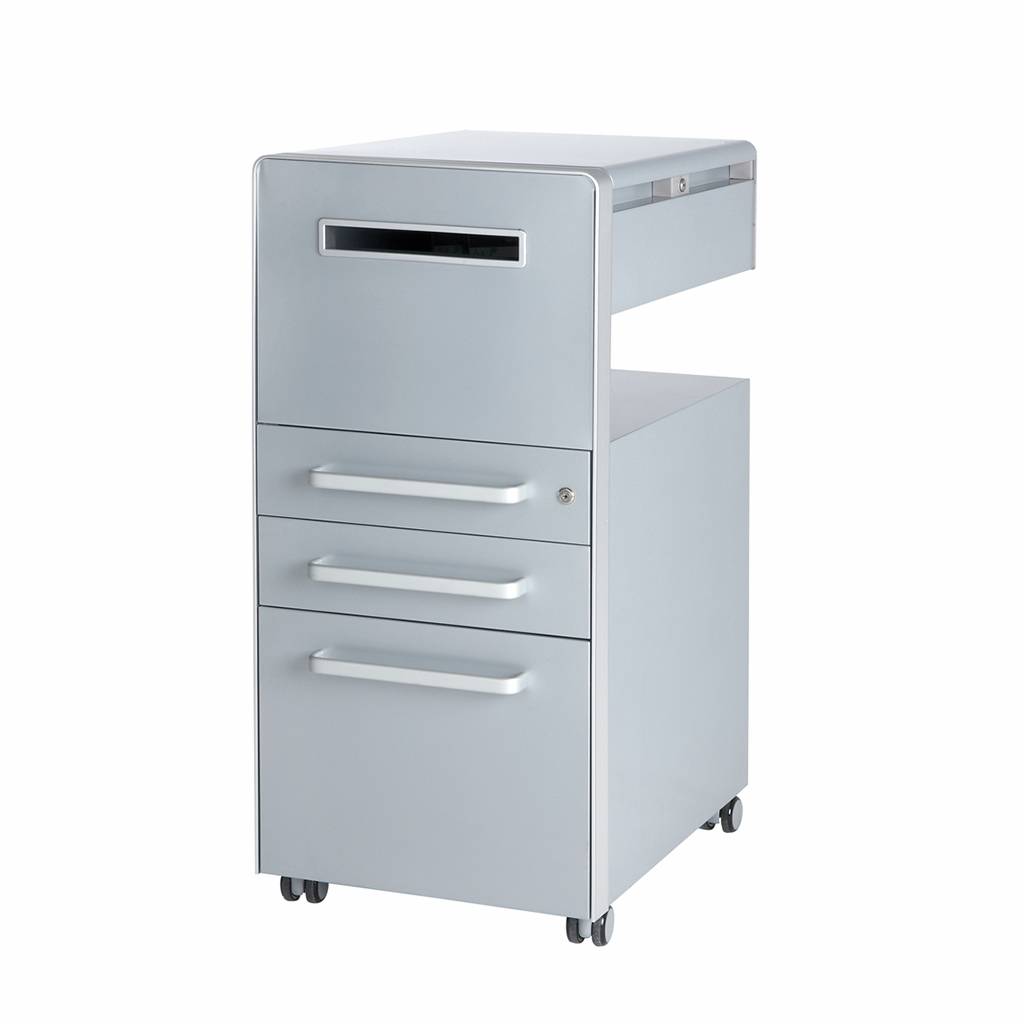 Caddy Rollcontainer Bisley Bite – Stahl | abschließbar | mit Whiteboard oder Pinnwand | fertig montiert | Bisley | Grau/Weiss/Schwarz | Nachhaltig