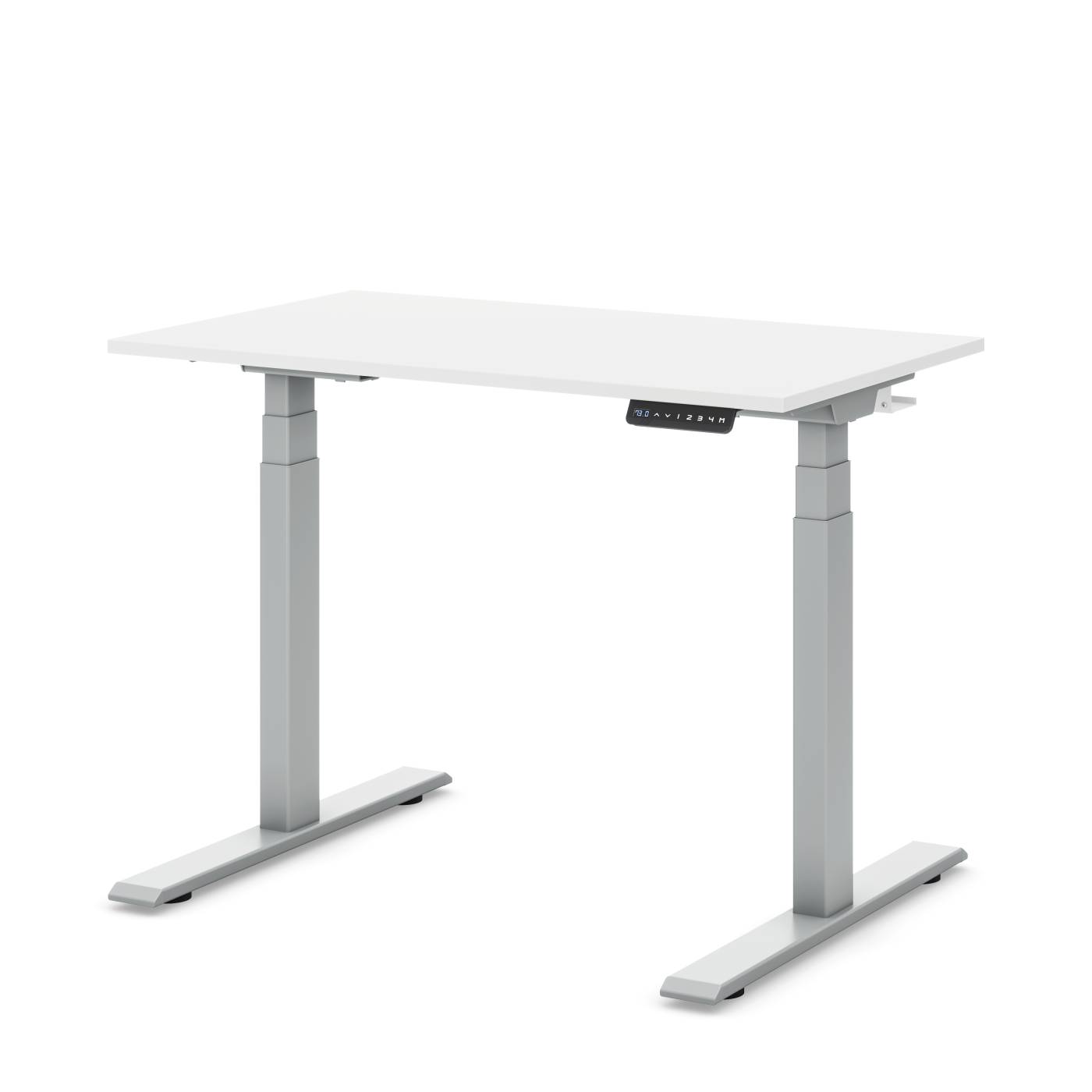 Höhenverstellbarer Schreibtisch Motus 1 Stable / inklusive Kabelkanal | 100-200cm Breite | Tiefe 60 cm | weiss/grau | PEFC zertifiziert | massives T-