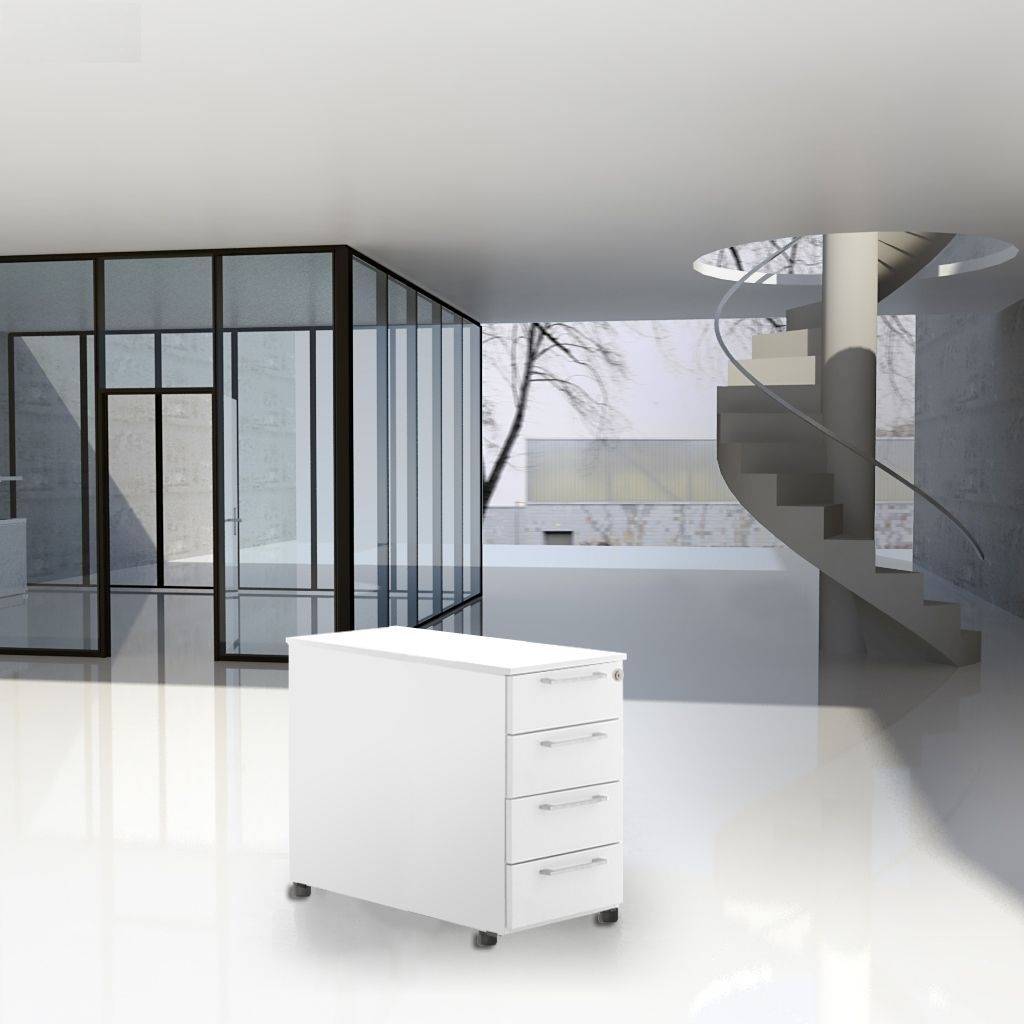 Standcontainer Imperio weiss | abschliessbar | 4 x Metallschubladen | Höhe 74 cm | Breite 40 cm | Tiefe 60 cm | zentral abschliessbar