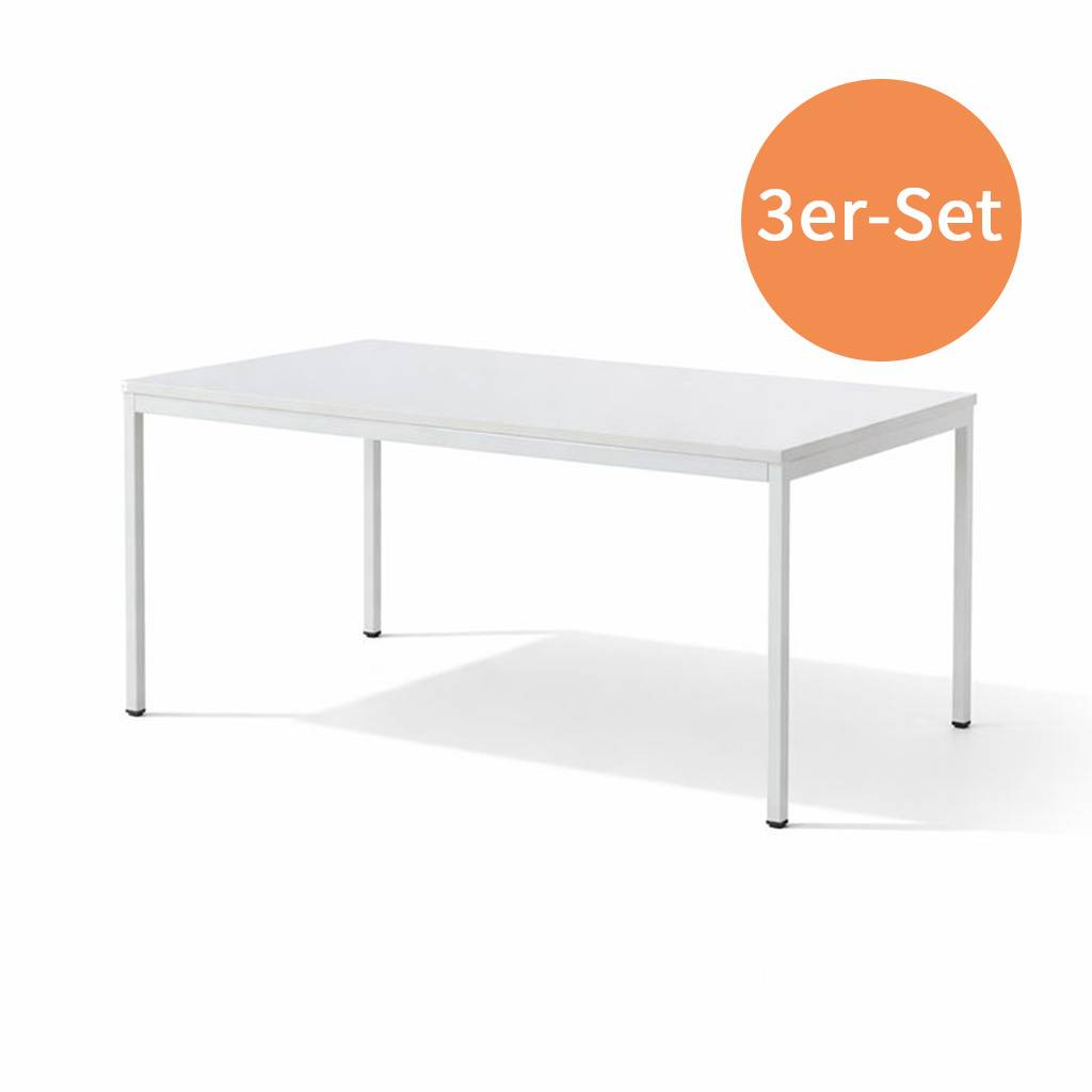 3er-Set Büro Schreibtisch MTB, 160 x 80 cm, Tischplatte und Gestell Weiß