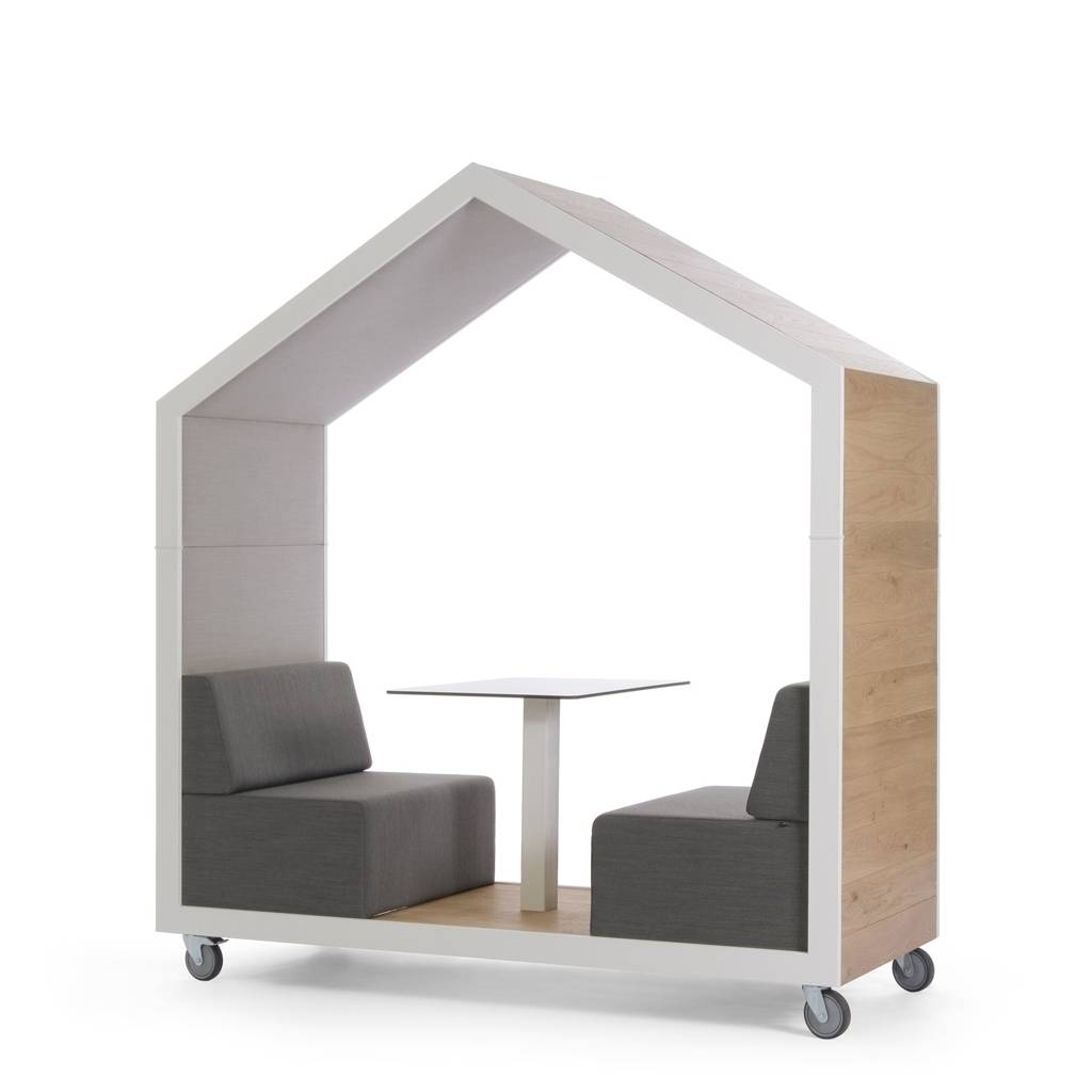 Mobiler Meetingpoint Hamilton | 2 Sitzplätze | Eiche | grau / Schwarz | Breite 210 cm | Höhe 230 cm | Tiefe 78 cm | Bariton | Schwarz/Eiche Dekor