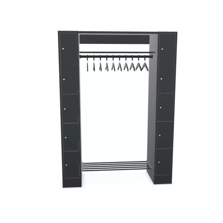 Offene Garderobe mit Schließfächern Grau | abschliessbar | Höhe 195 cm | Breite 143 cm | Tiefe 48 cm | inkl. Hartholz Kleiderbügel | C+P 8070