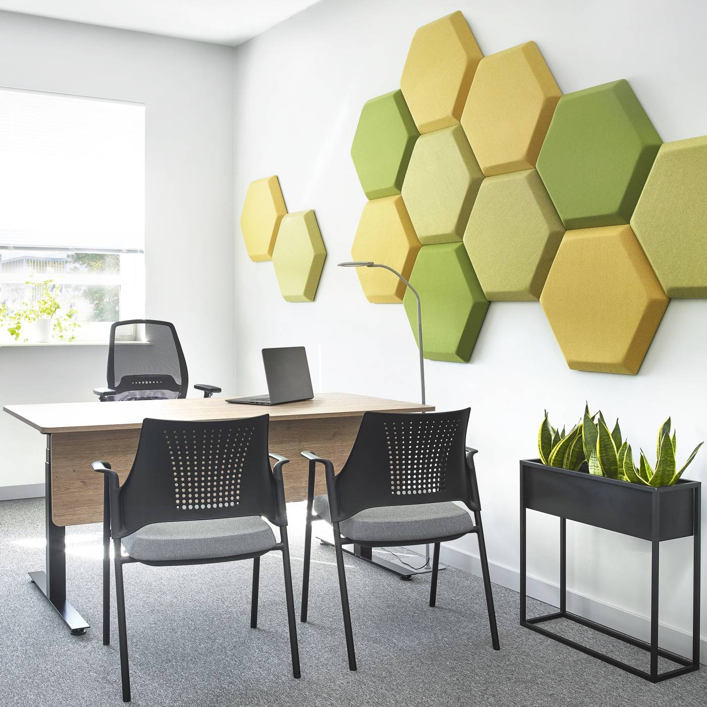 Akustik Wandabsorber Calm Block 3D Hexagon / 6-eckig | grau |Schallabsorptionsklasse A | Höhe 97,3 cm | Breite 111 cm | Tiefe 5 cm | Bariton