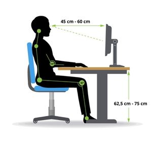 Grafische Darstellung mit Bemaßung zur optimalen Höhe an einem höhenverstellbaren Schreibtisch in Sitzpoition