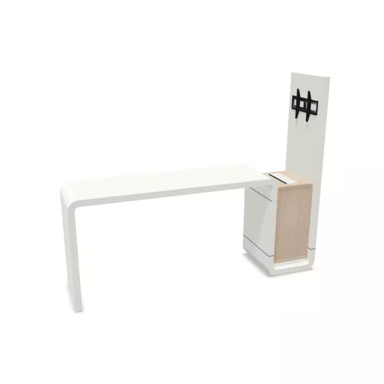 Open-Space Medien-Steh-Beraterplatz Bento | Braun/Weiss | Holz Pinie Dekor | Tischhöhe 106 cm| Steckdose | Monitorhalterung | Bravo