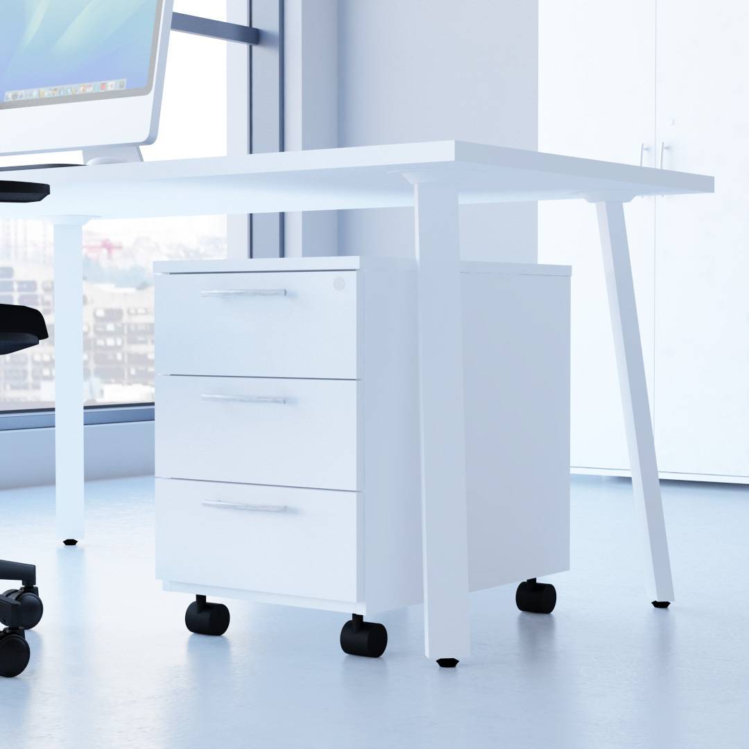 Büro Rollcontainer Basic Tiefe 600mm mit Schloss | Holz | Oscar | Weiss/Schwarz/Anthrazit | Holzwerkstoffplatten