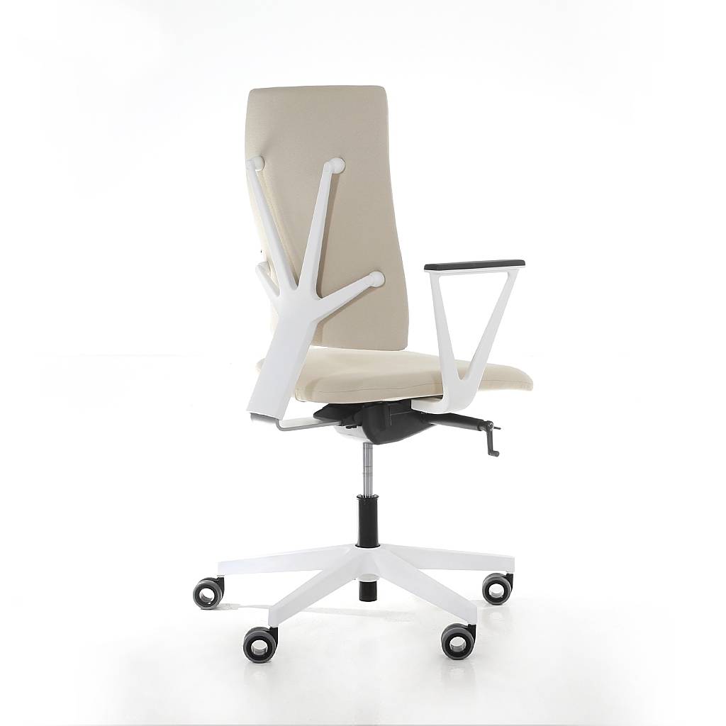 Design Drehstuhl Lugo, White Edition, Weiss / Beige, gepolstert, Synchronmechanik